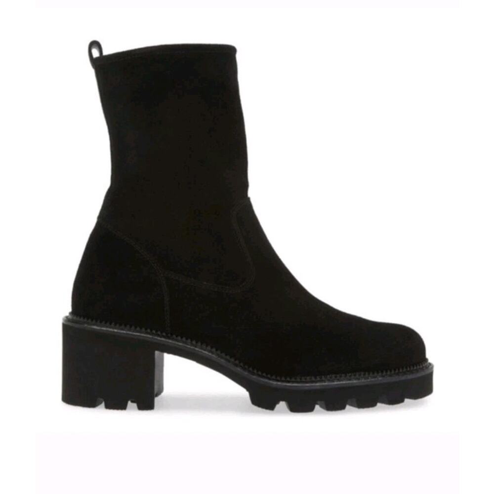 Paul Green Wanda Lug Sole Utility Boot ZIP BLACK SUEDE Platform US 6 NWOT